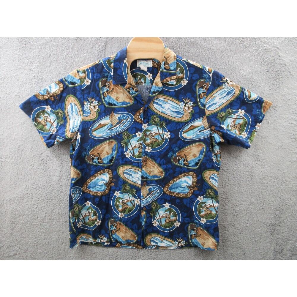 Vintage KoleKole Hawaiian Shirt Mens XL Island Woman Canoes Floral USA Made